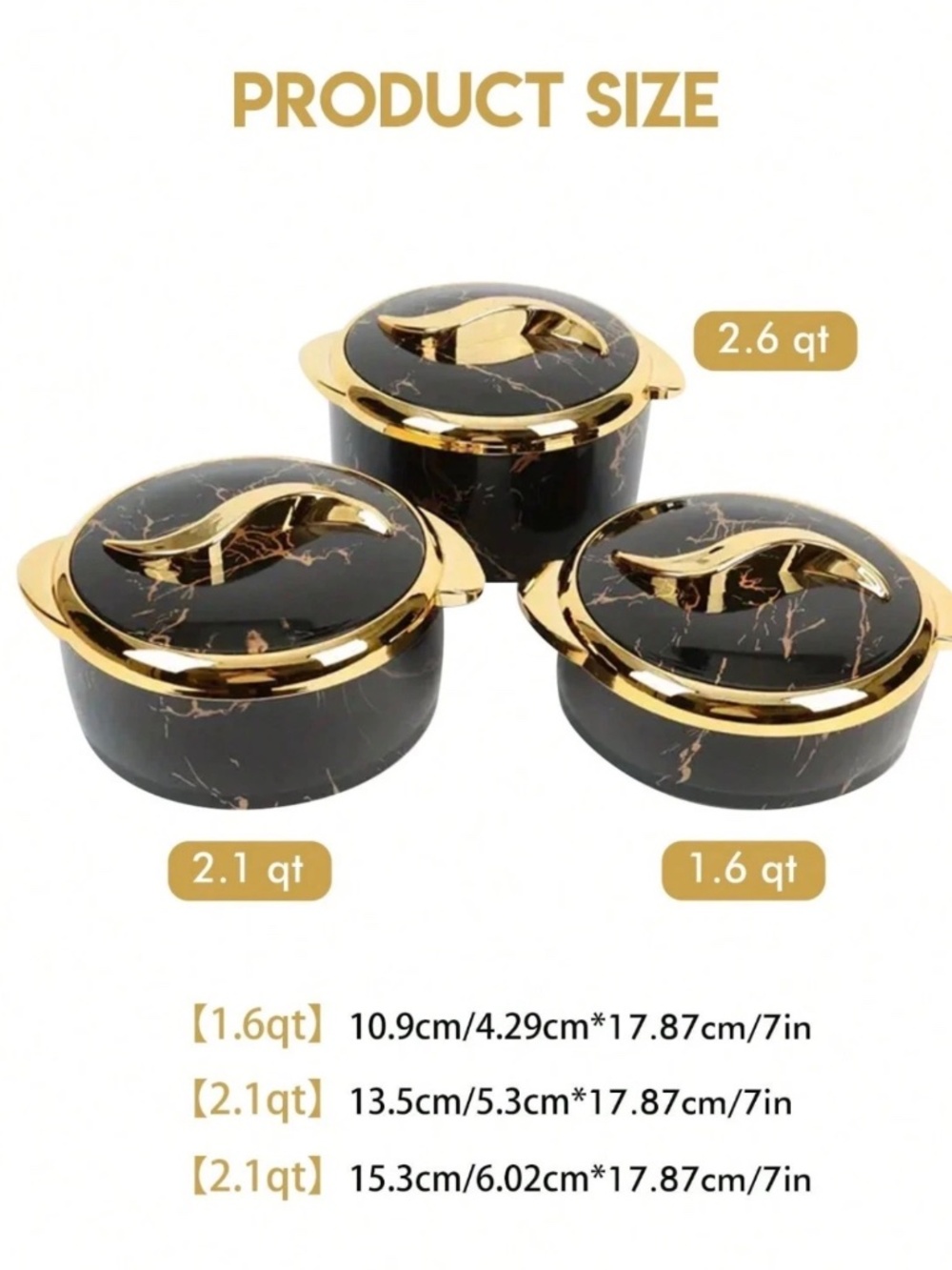 3Pcs Golden Touch Insulated Stainless-Steel Food Warmer